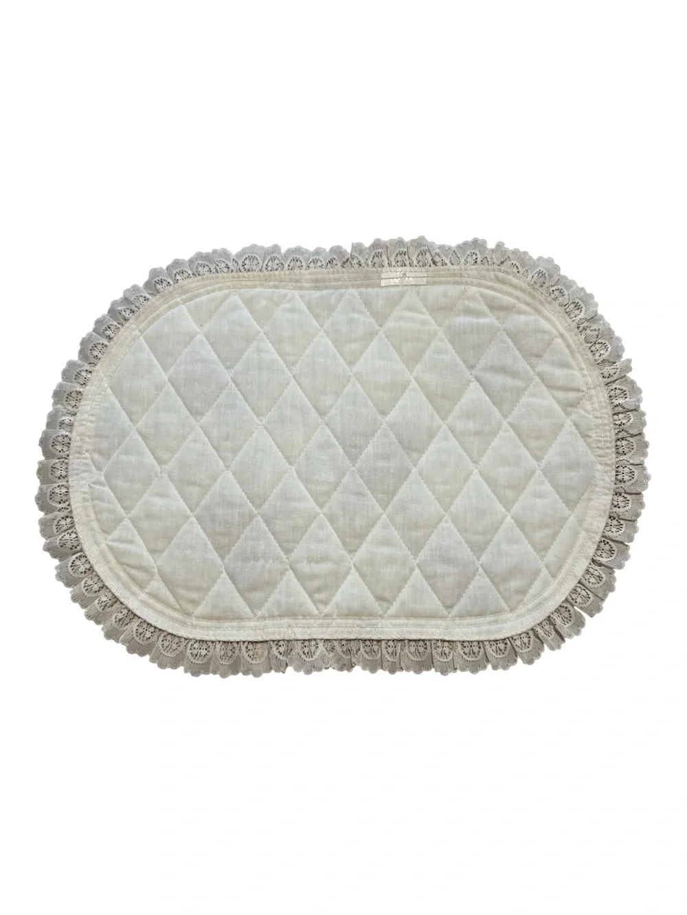 Vintage 70s Floral Quilted Lace Placemats - Cream with Rose Pattern (Set of 3)